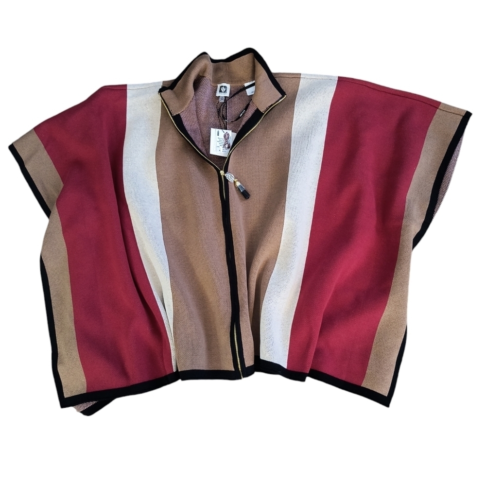 NWT Ann Klein Striped Cape/Poncho with Zipper Size L/XL